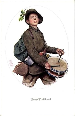 Bild des Verkufers fr Knstler Ansichtskarte / Postkarte Jung Deutschland, Trommler, Junge in Uniform zum Verkauf von akpool GmbH