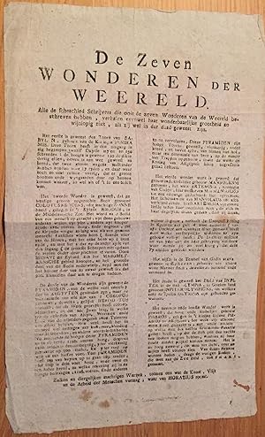 Pamphlet. De zeven WONDEREN der WEERELD. Alle de geschied schrijvers die ooit de zeven WOnderen v...