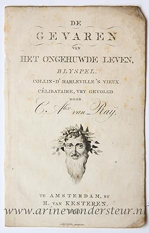 [Antique title page, 1813] Man met een baard en bladeren rond het hoofd [De gevaren van het ongeh...