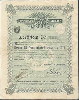 Certificat No. 5452. Türkisch. 400 Francs Prämien-Obligation v.J. 1870.