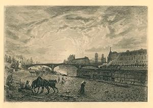 Bild des Verkufers fr Des quais de Seine. Paris. Original etching. zum Verkauf von Wittenborn Art Books