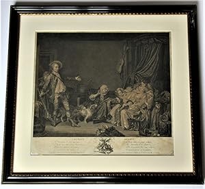 Original Print After Jean-Baptiste Greuze, L'Heureux Ménage, c.1778, period frame