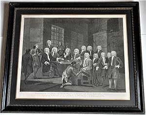 Antique print, William Hogarth, The Trial of Bambridge, 1803