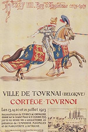Tournay Belgium Cortege Jousting Antique Tournament Belgium Poster Postcard