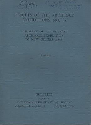 Seller image for Summary of the Fourth Archbold Expedition to New Guinea (1953) {Eric Groves' copy} for sale by Mike Park Ltd