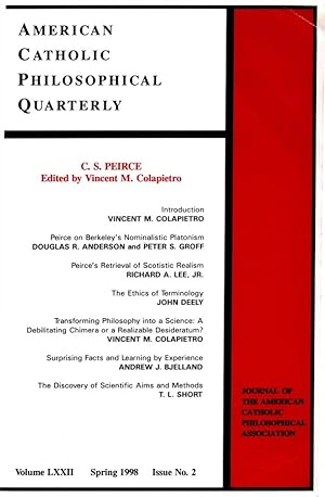 Bild des Verkufers fr American Catholic Philosophical Quarterly, 72, 2, Spring 1998 : C. S. PEIRCE. zum Verkauf von Steven Wolfe Books