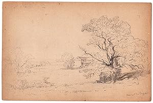 Pencil drawing of a farmstead, likely in Pennsylvania