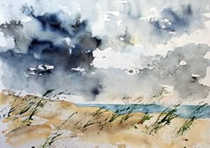 Bild des Verkufers fr Wind in den Dnen. - (Kunstpostkarte nach dem Original-Aquarell) zum Verkauf von BuchKunst-Usedom / Kunsthalle