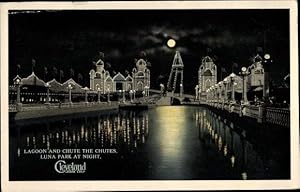 Seller image for Mondschein Ansichtskarte / Postkarte Cleveland Ohio USA, Lagoon and Chute The Chutes, Luna Park at Night for sale by akpool GmbH