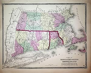 Bild des Verkufers fr NORTH AMERICA, U. S. A., MASSACHUSETTS, RHODE ISLAND, CONNECTICUT MAP 1873 Title Plan of Massachusetts Rhode Island and Connecticut. Drawn and engraved especially for this atlas. [(to accompany) County atlas of Hampshire, Massachusetts . Published by F. W. Beers & Co., 36 Vesey Street, New York. 1873.] zum Verkauf von ANTIQUARIAT.WIEN Fine Books & Prints