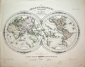 Imagen del vendedor de WORLDMAP 1848 by J.D. Barbie du Bocage Title: Mappemonde en deux Hemispheres a la venta por ANTIQUARIAT.WIEN Fine Books & Prints