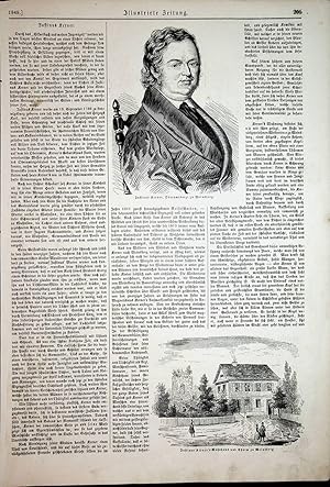 Bild des Verkufers fr KERNER, Justinus Kerner (1786-1862), deutscher Dichter, Arzt und medizinischer Schriftsteller, und Weinsberg, Baden-Wrttemberg sein Wohnhaus mit Zeitungsartikel auf ganzer Zeitungsseite 1849 zum Verkauf von ANTIQUARIAT.WIEN Fine Books & Prints