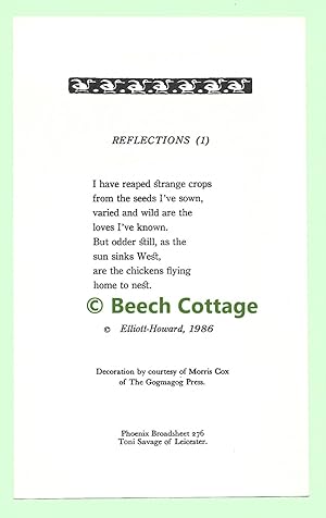 Seller image for Reflections (1) (Phoenix Broadsheet 276) for sale by The Bookshop at Beech Cottage