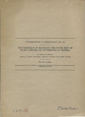 Bild des Verkufers fr The Technique of Measuring the outer Body of Humans Fetuses and of Primates in General. Contribution to Embryology No. 117, with twelve text-figures. zum Verkauf von Antiquariat Buchseite