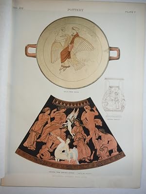 Antique Color Engraving of Greek Pottery from Encyclopaedia Britannica, Ninth Edition Vol. XIX Pl...