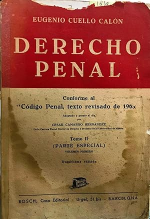 Imagen del vendedor de Derecho penal. Tomo II ( Parte especial ). Volumen Primero a la venta por Librera Monte Sarmiento