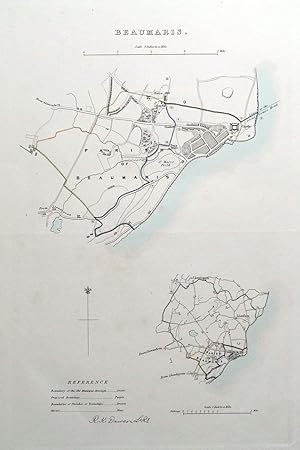 Antique Map BEAUMARIS, ANGLESEY, WALES, Street Plan, Dawson Original Map 1832