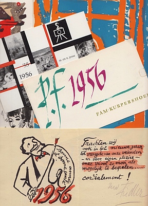 Beste wensen voor 1956. 9 zelf ontworpen nieuwjaarswensen van verschillende kunstenaars voor D.A....