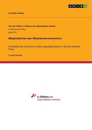 Bild des Verkufers fr Mglichkeiten der Mitarbeitermotivation : Inhaltstheorien und deren Umsetzungsmglichkeiten in der betrieblichen Praxis zum Verkauf von AHA-BUCH GmbH