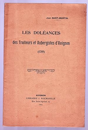 Les doléances des traiteurs et aubergistes d'Avignon (1789)