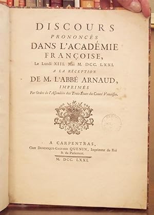 Discours prononcés dans l'Académie Françoise le lundi 13 mai 1771 à la réception de l'abbé Arnaud