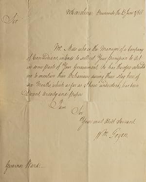 Bild des Verkufers fr Autograph Letter, Signed, to Governor Ward zum Verkauf von James Cummins Bookseller, ABAA