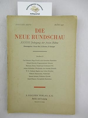 Die Neue Rundschau. XXXXI. Jahrgang 1930. Drittes Heft. März.