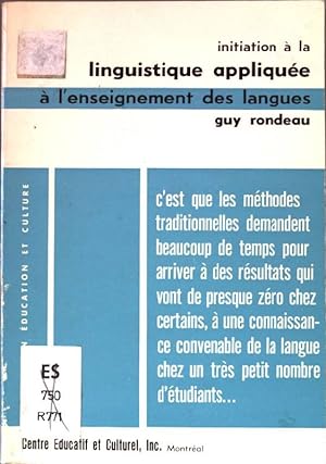 Seller image for Initiation  la linguistique applique  l'enseignement des langues. for sale by books4less (Versandantiquariat Petra Gros GmbH & Co. KG)