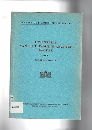 Imagen del vendedor de Inventaris van het familie-archief Backer. a la venta por Libreria Gull