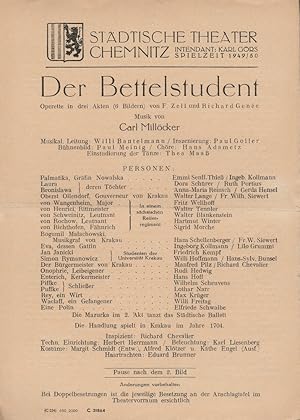 Seller image for Theaterzettel Carl Millcker DER BETTELSTUDENT Spielzeit 1949 / 50 for sale by Programmhefte24 Schauspiel und Musiktheater der letzten 150 Jahre