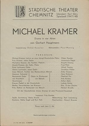 Seller image for Theaterzettel Gerhart Hauptmann MICHAEL KRAMER Spielzeit 1947 / 48 for sale by Programmhefte24 Schauspiel und Musiktheater der letzten 150 Jahre