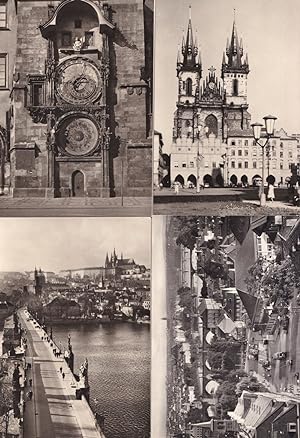 Prague Astronomical Clock & River Vitava Bridge Town Square 4x RPC Postcard s