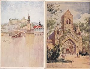 Budapest Royal Palace Church Of Jak 2x Old Painting Postcard s