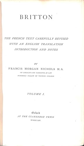 Bild des Verkufers fr Britton; the french text carefully revised with an english translation; volume 1 zum Verkauf von WeBuyBooks
