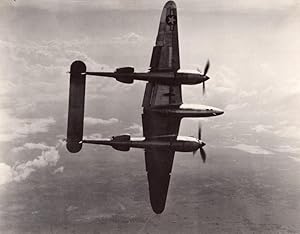 USA Military Aviation Lockheed P-38 Lightning in flight old Photo 1940's