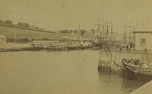 England Newhaven Harbor Boats Sailboats Old Photo 1891