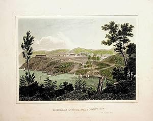 WEST POINT, New York, United States Military Academy, view ca. 1830, antique print, Title: Milita...