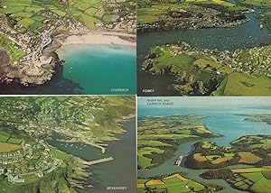 Coverack Porthtowan Falmouth Carrick Roads 4x Cornwall Aerial Map Postcard s