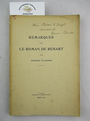 Imagen del vendedor de Remarques sur le Roman de Renart. a la venta por Chiemgauer Internet Antiquariat GbR