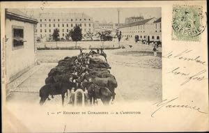 Ansichtskarte / Postkarte 1er Regiment de Cuirassiers, a l'abreuvoir, Pferde