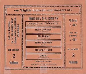 Konzert-Kaffee - Kabarett. Programm vom 16.bis 30.September ( 1920 ? )
