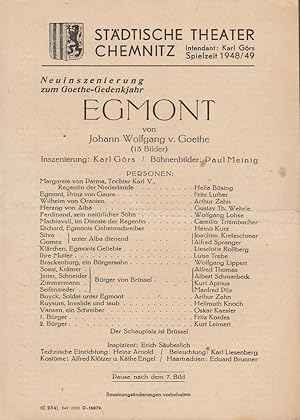 Seller image for Theaterzettel Johann Wolfgang von Goethe EGMONT Spielzeit 1948 / 49 for sale by Programmhefte24 Schauspiel und Musiktheater der letzten 150 Jahre