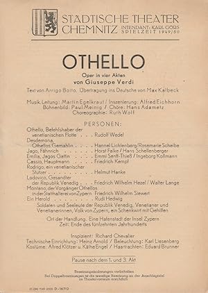 Seller image for Theaterzettel Giuseppe Verdi OTHELLO Spielzeit 1949 / 50 for sale by Programmhefte24 Schauspiel und Musiktheater der letzten 150 Jahre