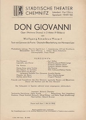 Seller image for Theaterzettel Wolfgang Amadeus Mozart DON GIOVANNI Spielzeit 1949 / 50 for sale by Programmhefte24 Schauspiel und Musiktheater der letzten 150 Jahre