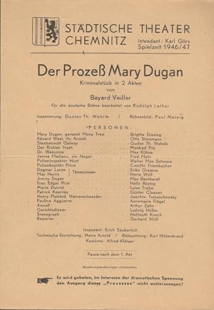 Seller image for Theaterzettel Bayard Veiller DER PROZE MARY DUGAN Spielzeit 1946 / 47 for sale by Programmhefte24 Schauspiel und Musiktheater der letzten 150 Jahre