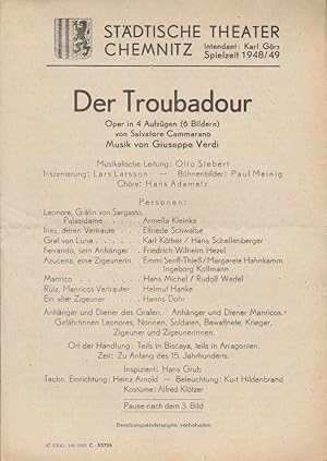 Seller image for Theaterzettel Giuseppe Verdi DER TROUBADOUR Spielzeit 1948 / 49 for sale by Programmhefte24 Schauspiel und Musiktheater der letzten 150 Jahre