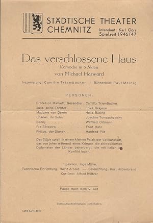Seller image for Theaterzettel Michael Harward DAS VERSCHLOSSENE HAUS Spielzeit 1946 / 47 for sale by Programmhefte24 Schauspiel und Musiktheater der letzten 150 Jahre