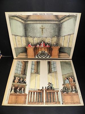 COUR D'ASSISES. Grand Théâtre Nouveau. Imageries d'Epinal N°1662 et 1663. 2 Lithographies aquarel...
