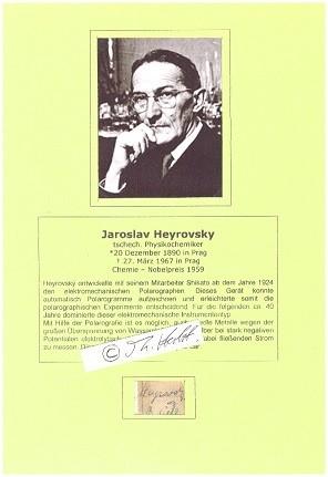 Bild des Verkufers fr JAROSLAV HEYROVSKY (1890-1967) Professor Dr., tschechischer Chemiker, 1959 Nobelpreis fr Chemie fr seine Entdeckung der polarographischen Methode der Analyse zum Verkauf von Herbst-Auktionen