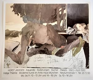 Helga Thieme, Moderne Kunst im Antic-Haus München - (farbiges Offset-Ausstellungsplakat / 1980, h...